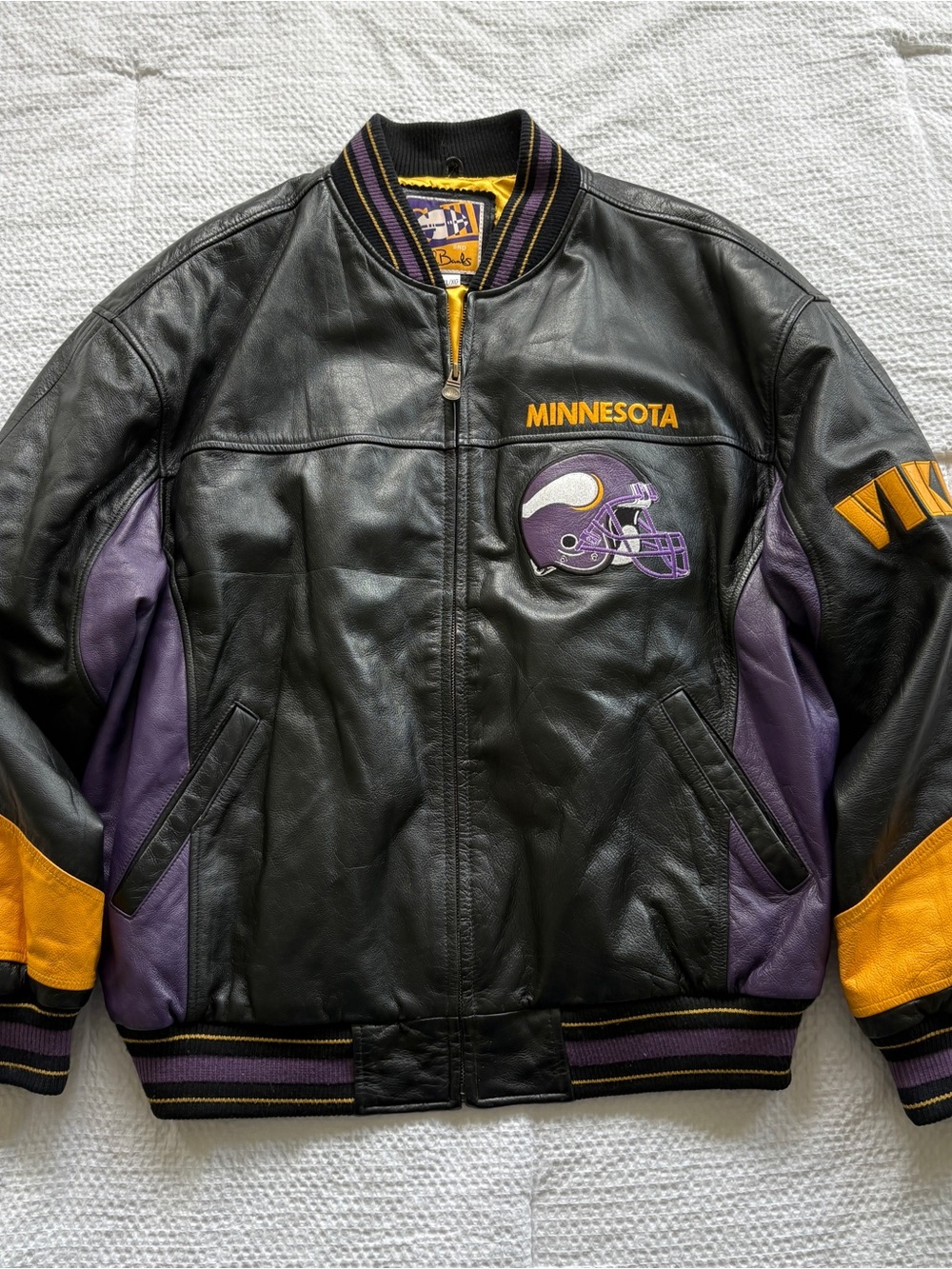 Vintage Leather Minnesota Vikings Bomber Jacket